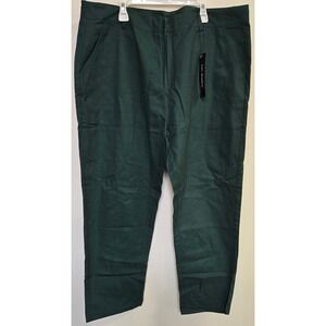Lars Amadeus Mens Dark Green Cotton Flat Front Straight Leg Trousers Pants 36x29
